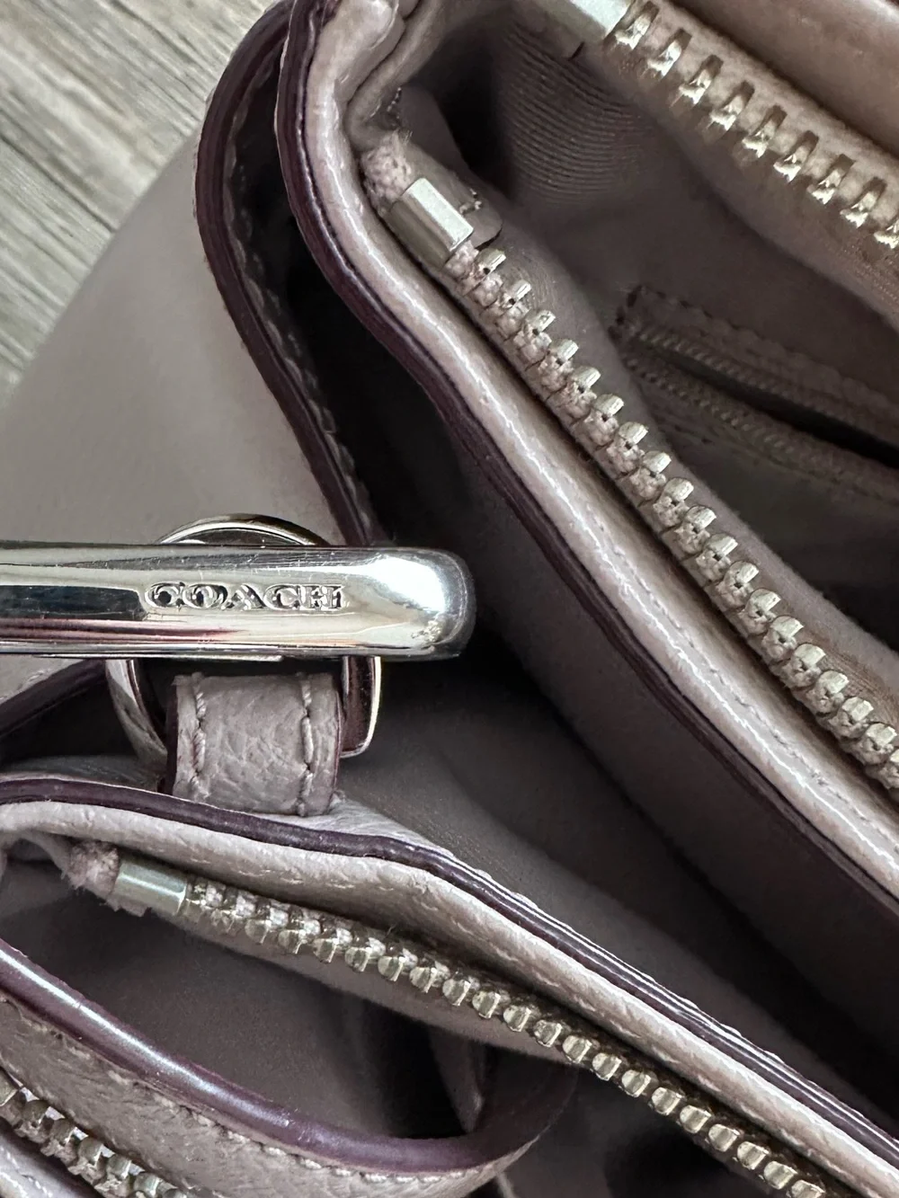 COACH Pebbled Leather Shoulder Bag in taupe